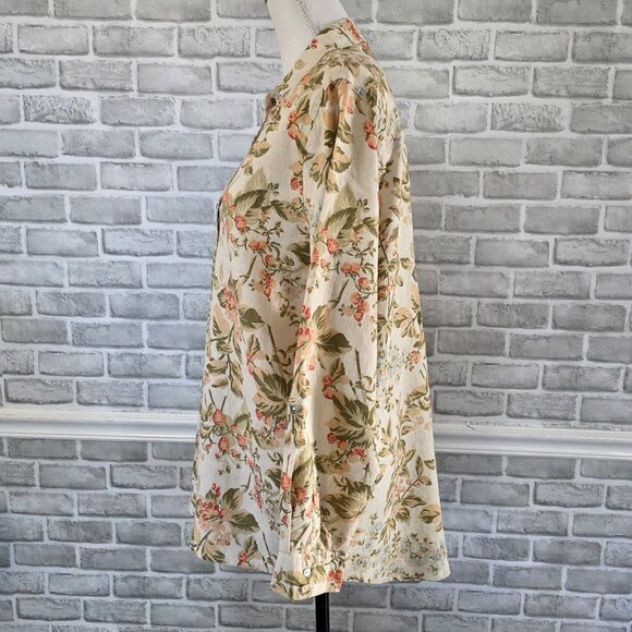 Vintage Laura Ashley Linen Floral  Button Front Top L/S Prairie Cottage Large - Picture 3 of 8